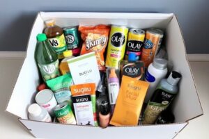 Box of product samples from Shopper Army ready for testing