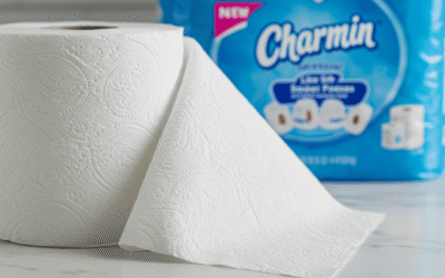 Charmin Super Mega Sweepstakes promotional banner featuring toilet paper packs
