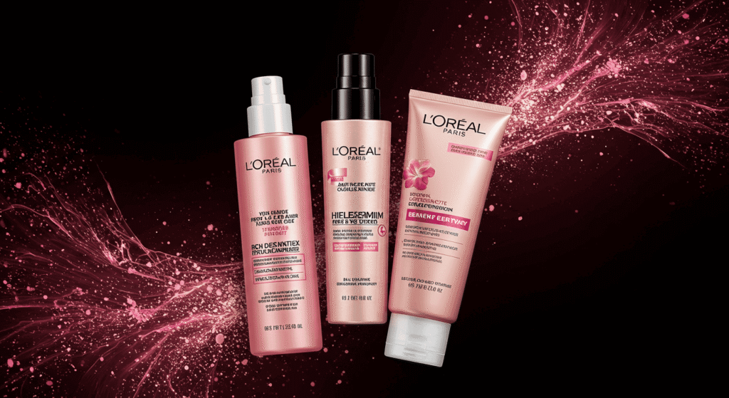 Close-up of L'Oréal makeup and skincare free samples in a gift box