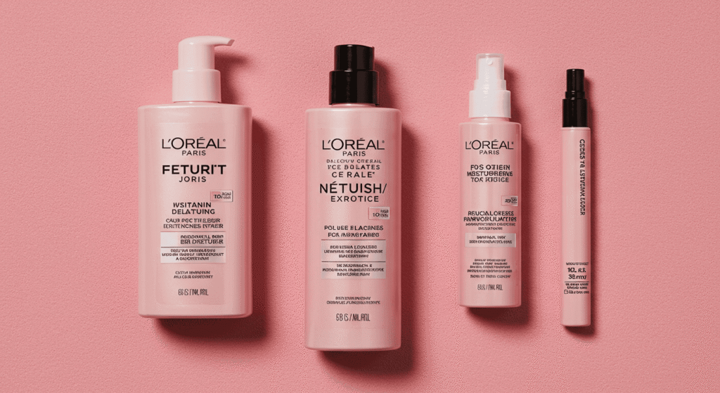 Collection of L'Oréal beauty products offered as free samples for customers