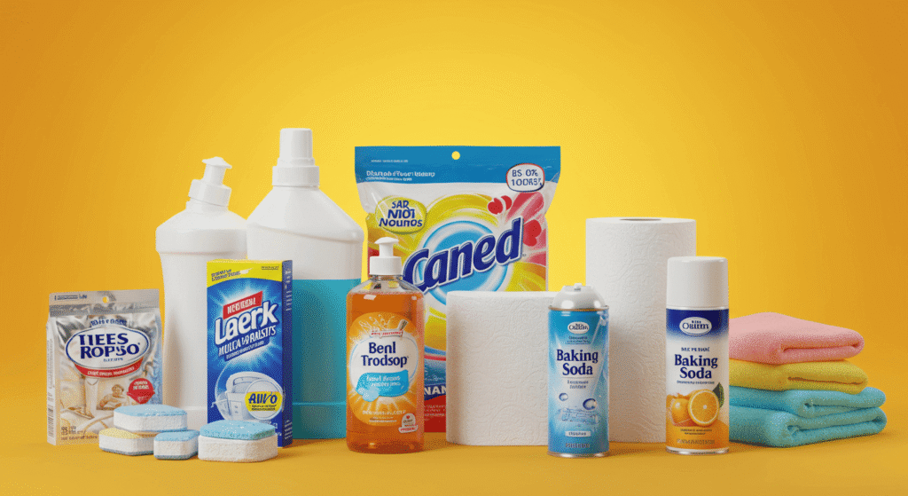 Close-up of household products in use for household product testing and feedback