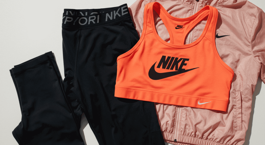 Close-up of fashion freebies including t-shirts, shoes, and accessories