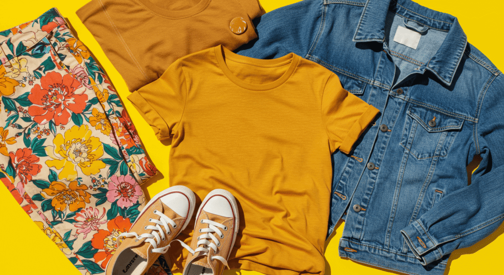 Assorted fashion freebies including clothing samples and accessories