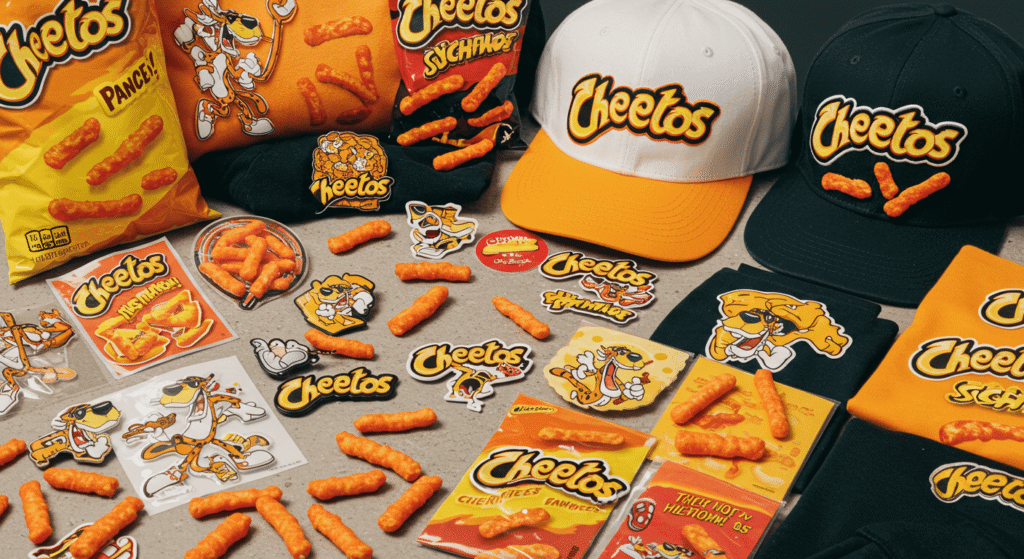 Fun Cheetos Cheesy Swag items on display