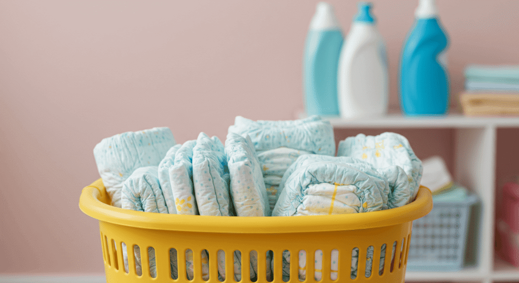 Stack of free baby diaper samples from various brands